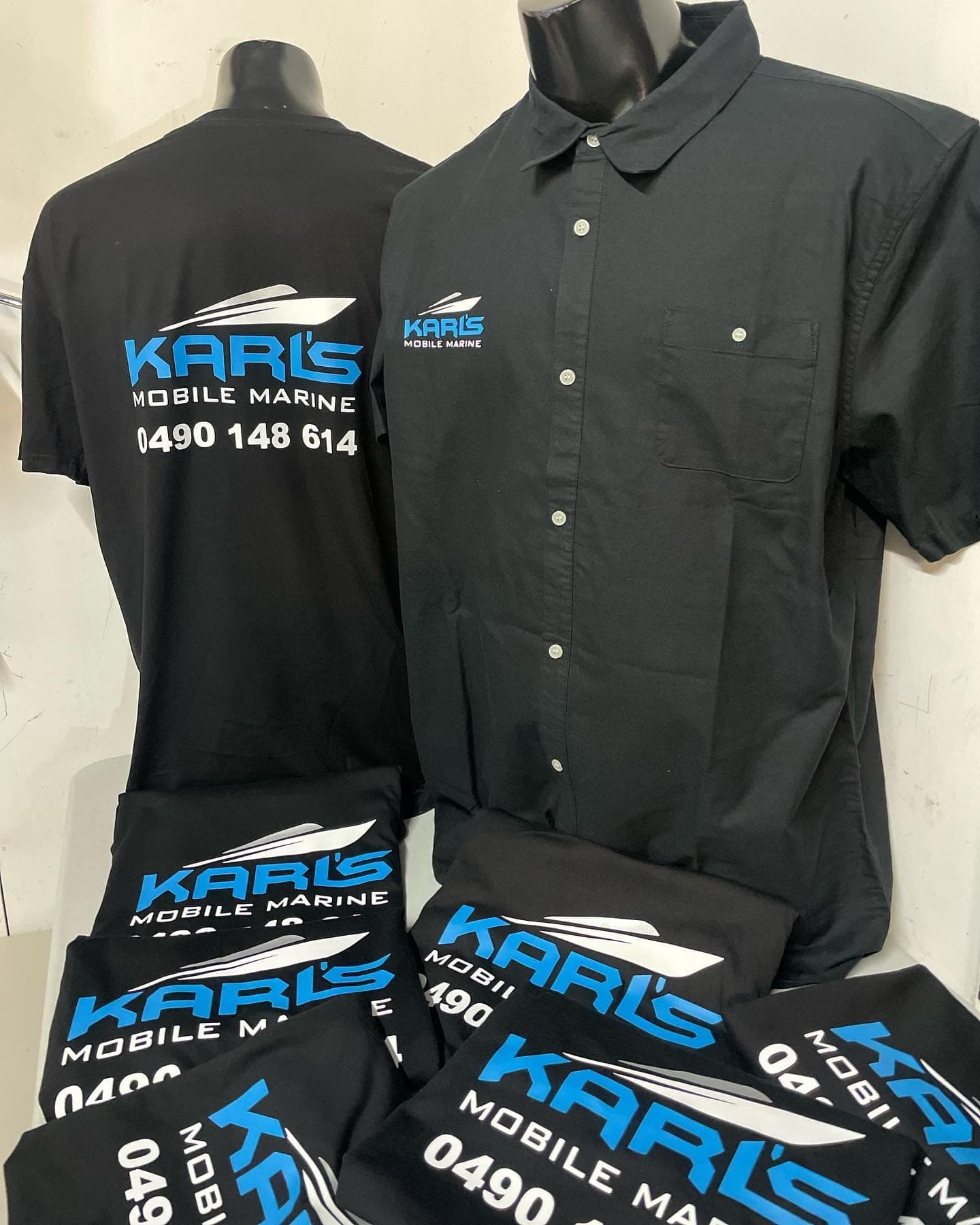 Karl's Mobile Marine: custom branded shirts by South West Apparel