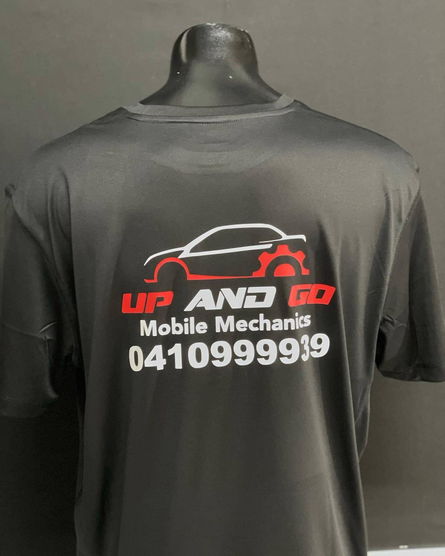 Up and Go Mobile Mechanics: custom branded shirts by South West Apparel